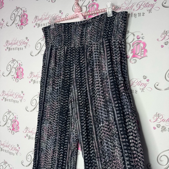 c wonder pants flare hippie black paisley print pink purple white flowy baggy - Picture 7 of 10